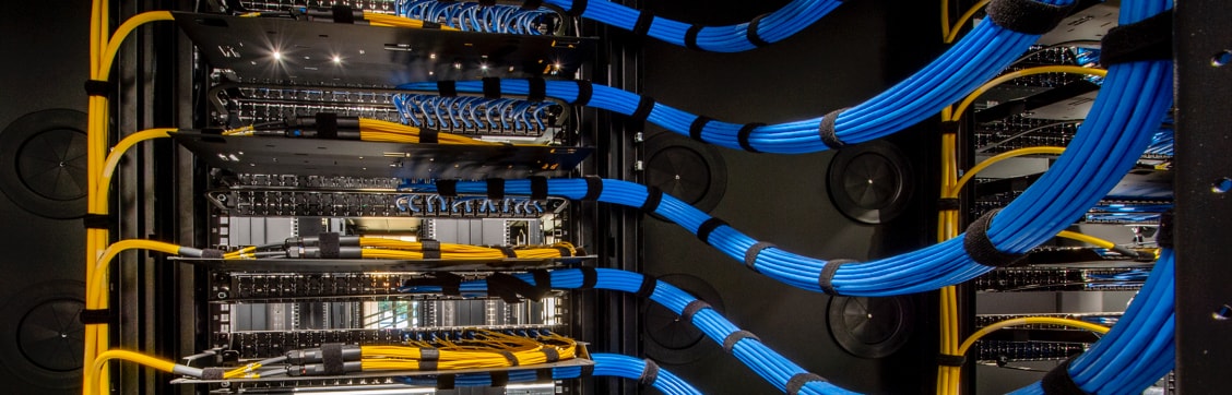 Cables connecting servers and server racks in a data centre